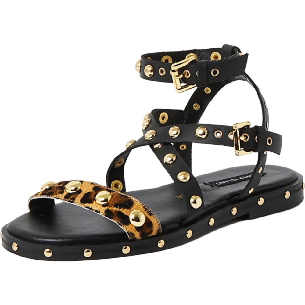 BLACK LEATHER STUD GLADIATOR SANDALS